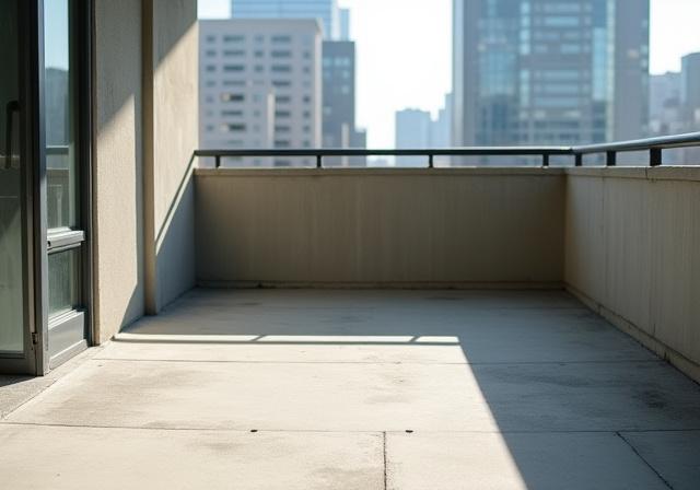 A bare, concrete balcony in downtown Calgary.